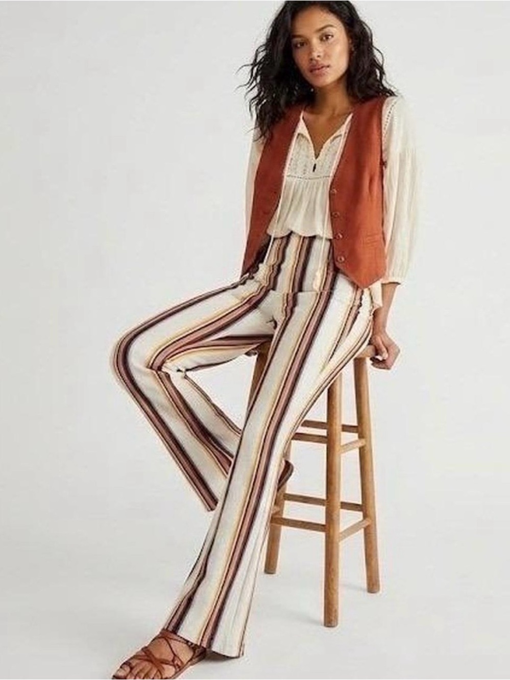 Free People Striped High Rise Flare Pants - Size 2